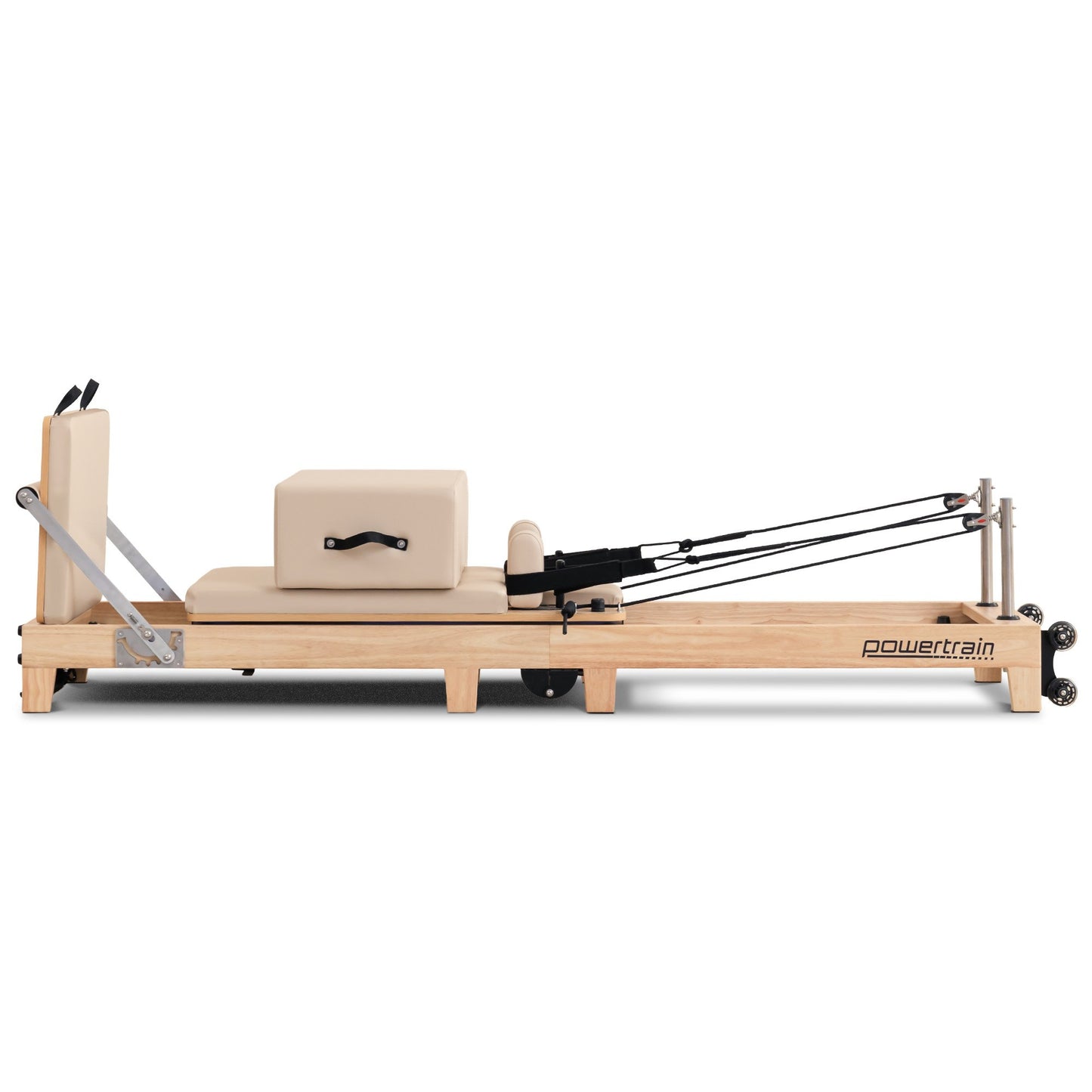 Powertrain Fitness Selina Folding Wooden Pilates Reformer in Beige with Jumpboard & Sitting Box Oak Home Gym Equipment