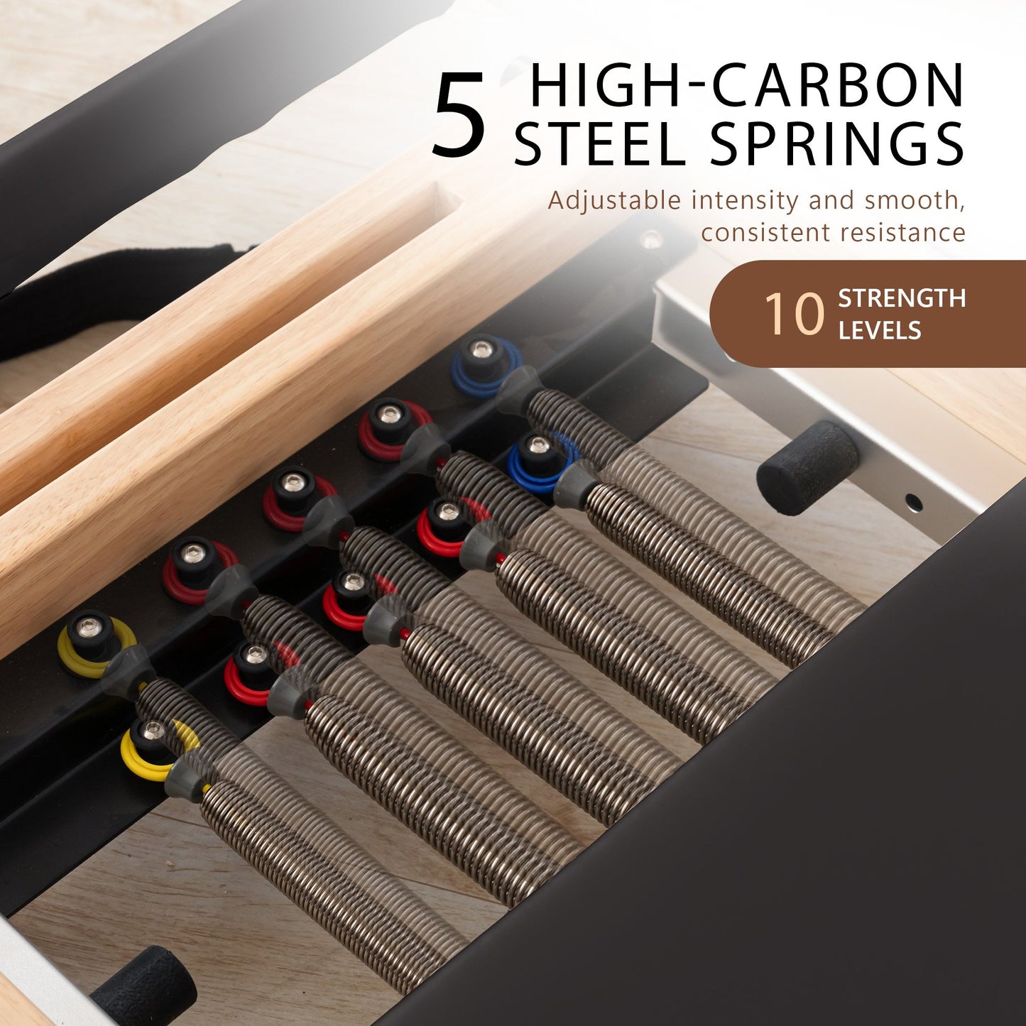 Powertrain Fitness Selina Folding Wooden Pilates Reformer in Black with Jumpboard & Sitting Box Oak Home Gym Equipment
