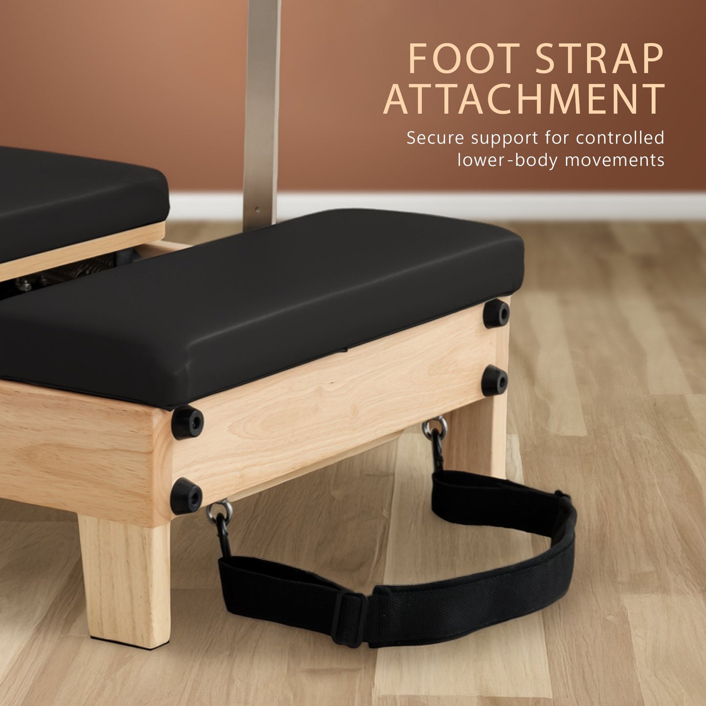 Powertrain Fitness Selina Folding Wooden Pilates Reformer in Black with Jumpboard & Sitting Box Oak Home Gym Equipment