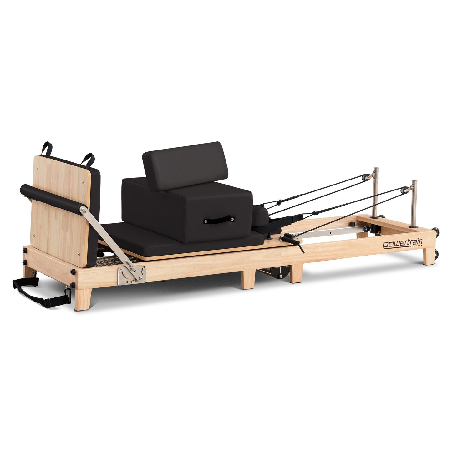 Powertrain Fitness Selina Folding Wooden Pilates Reformer in Black with Jumpboard & Sitting Box Oak Home Gym Equipment
