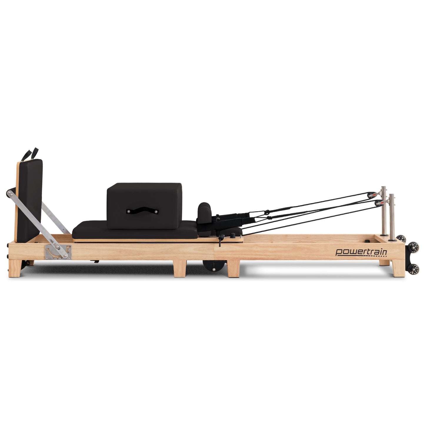 Powertrain Fitness Selina Folding Wooden Pilates Reformer in Black with Jumpboard & Sitting Box Oak Home Gym Equipment