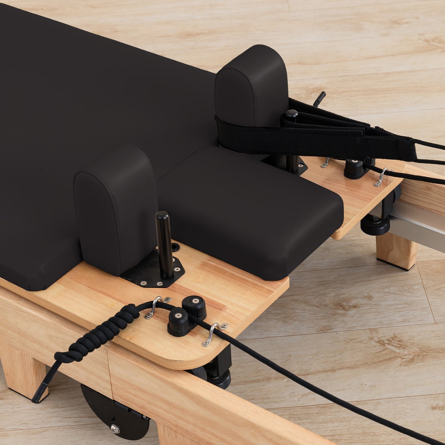 Powertrain Fitness Selina Folding Wooden Pilates Reformer in Black with Jumpboard & Sitting Box Oak Home Gym Equipment