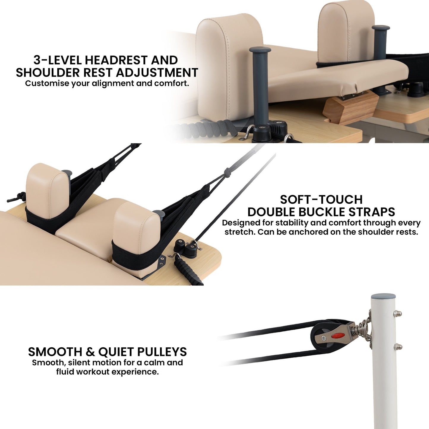Powertrain Velora Pilates Reformer Machine Aluminium Foldable Multifunctional Home Gym Equipment Exercise Trainer Beige