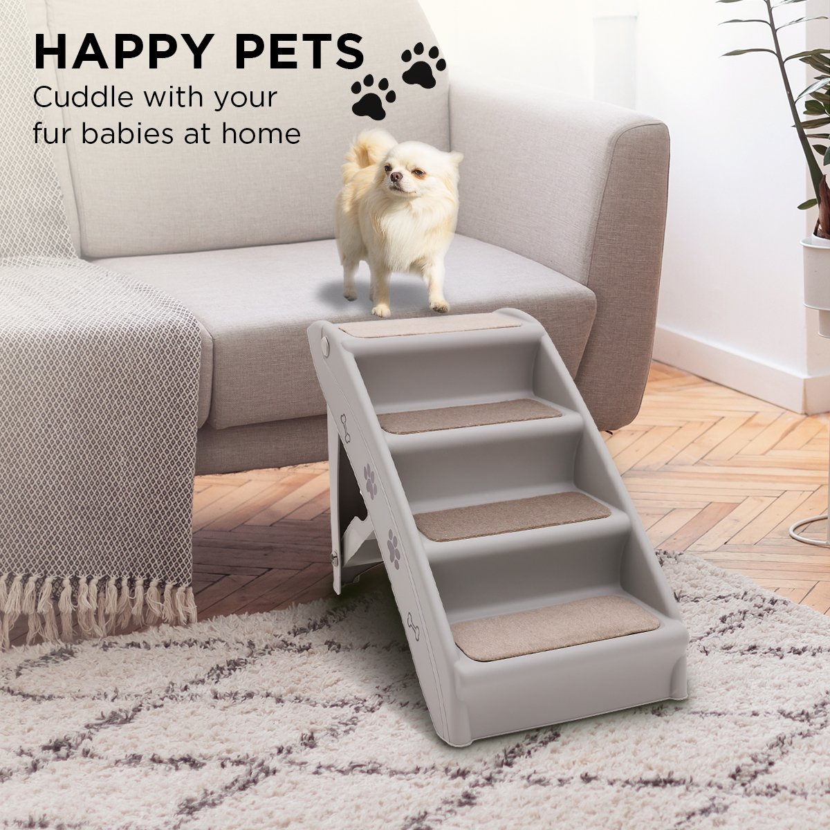 Furtastic Foldable Pet Stairs 50cm Dog Ladder Cat Ramp with Non-Slip Mat for Indoor and Outdoor Use