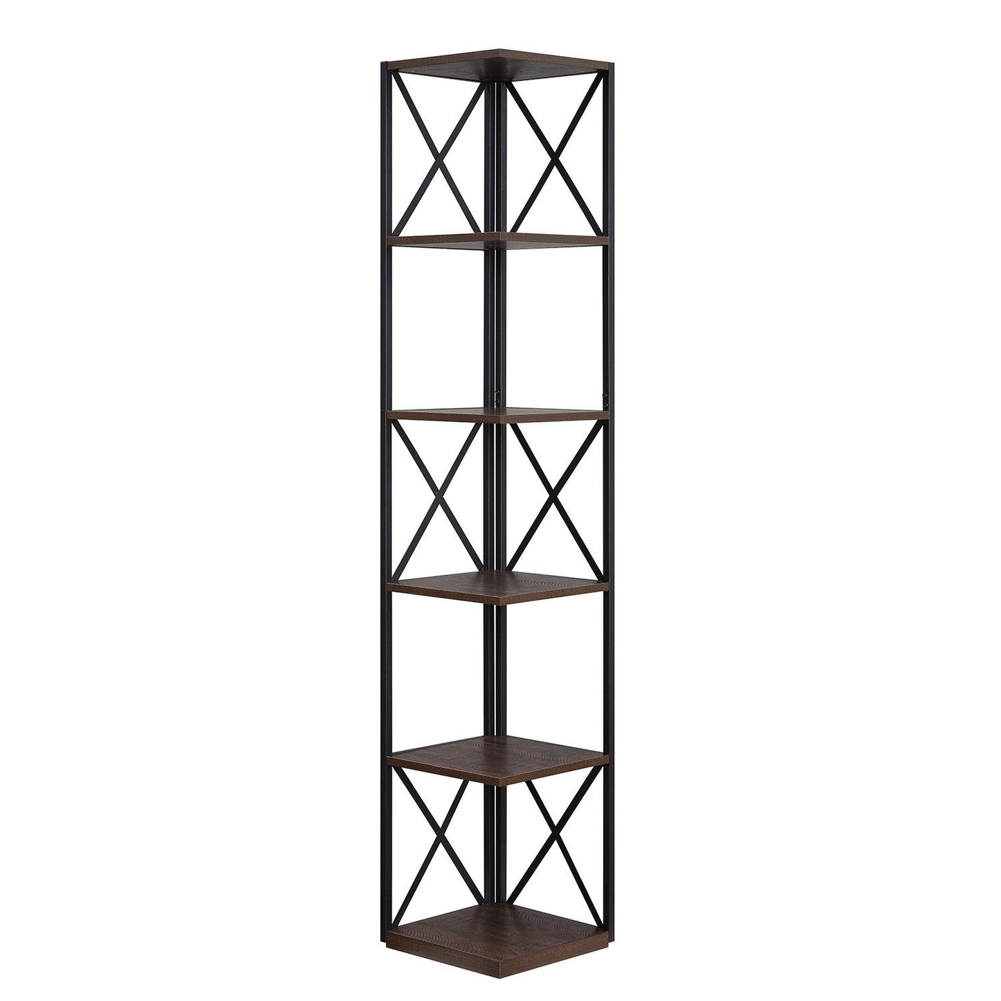 Sarantino Nora 5-Tier Corner Bookshelf - Walnut/Black
