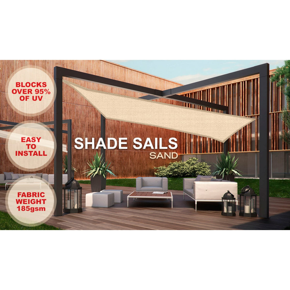 Wallaroo Rectangular Shade Sail: 3m x 5m - Sand