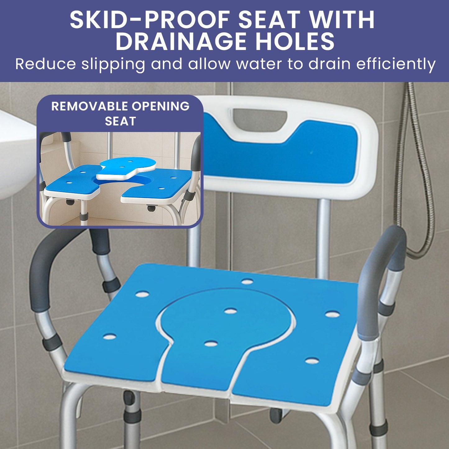 Orthonica Height-Adjustable Aluminium Commode Shower Chair with Armrests Backrest Armrests Soft Stool Seat Aid