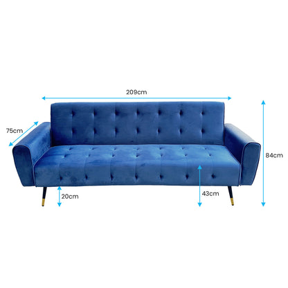 Ava Tufted Velvet Sofa Bed by Sarantino - Blue