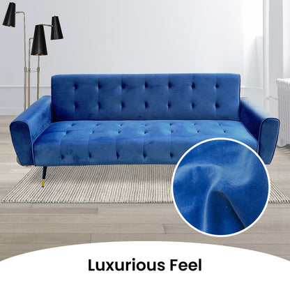 Ava Tufted Velvet Sofa Bed by Sarantino - Blue