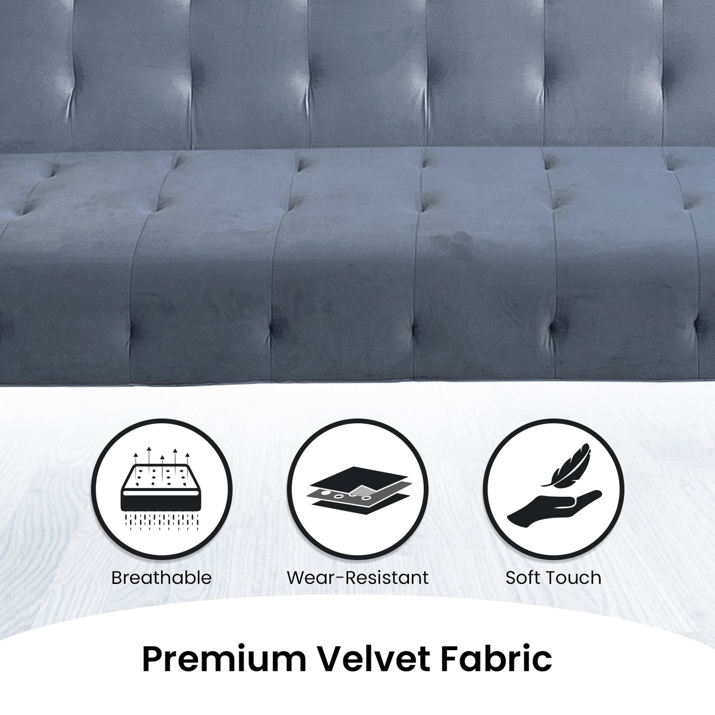 Ava Tufted Velvet Sofa Bed by Sarantino - Light Grey