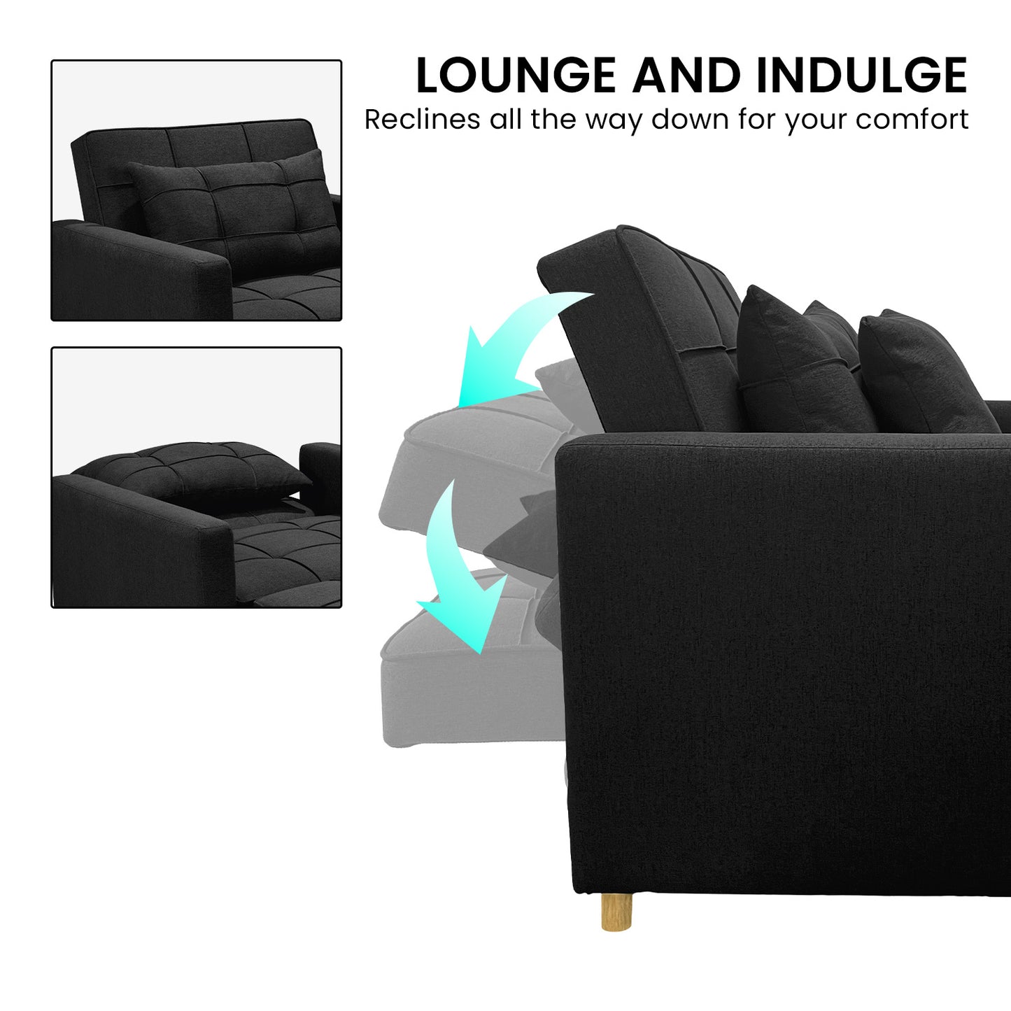 Suri 3-in-1 Convertible Lounge Chair Bed by Sarantino - Black
