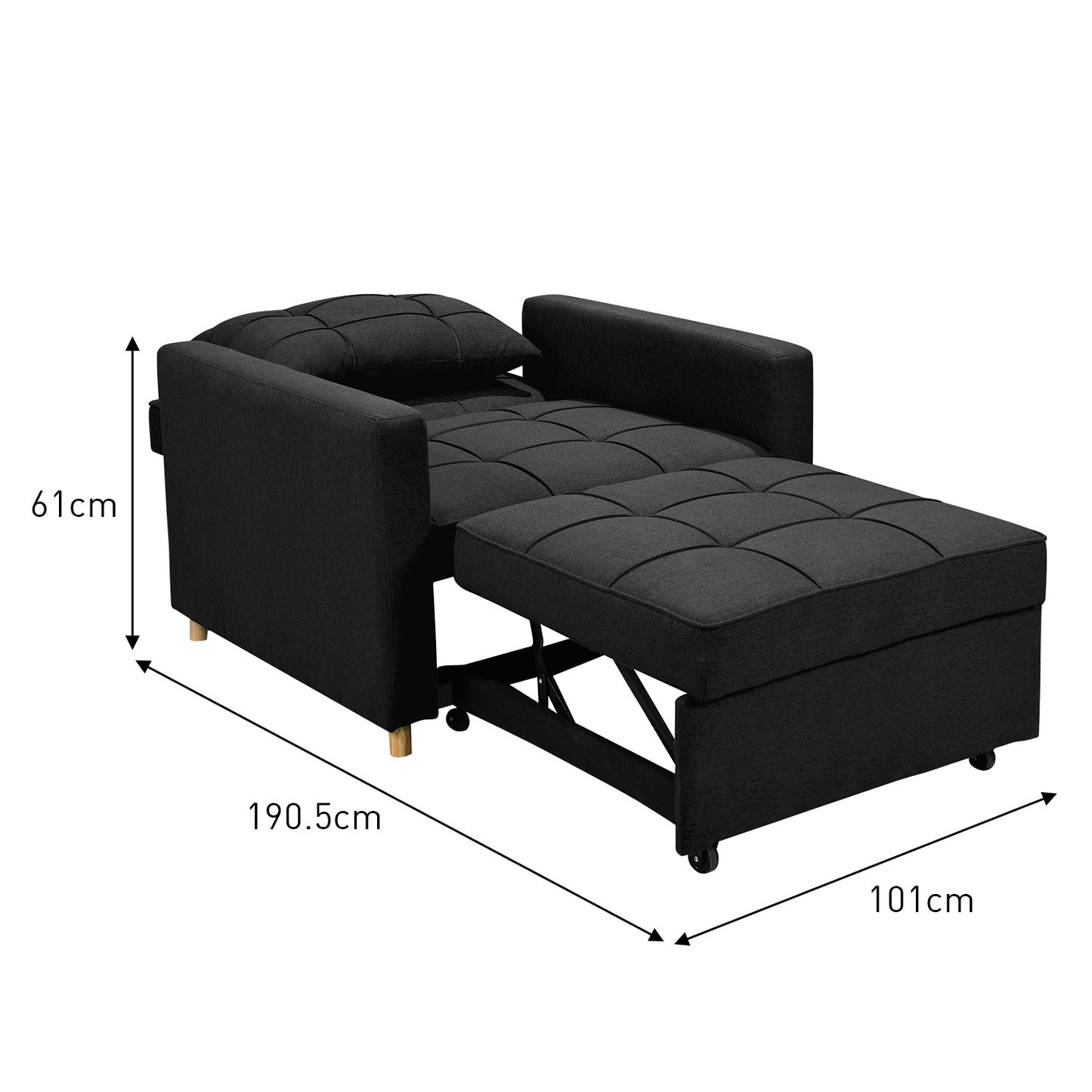 Suri 3-in-1 Convertible Lounge Chair Bed by Sarantino - Black