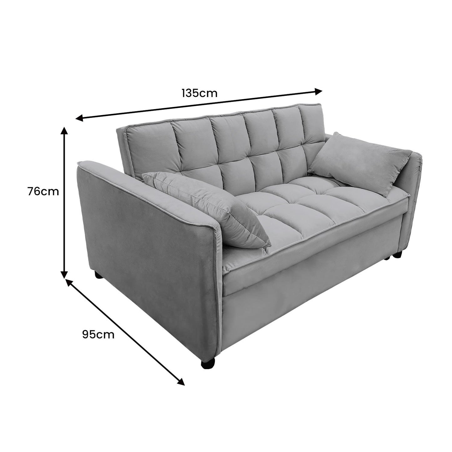 Sarantino Quincy Tufted 2-Seater Velvet Sofa Bed - Dark Grey