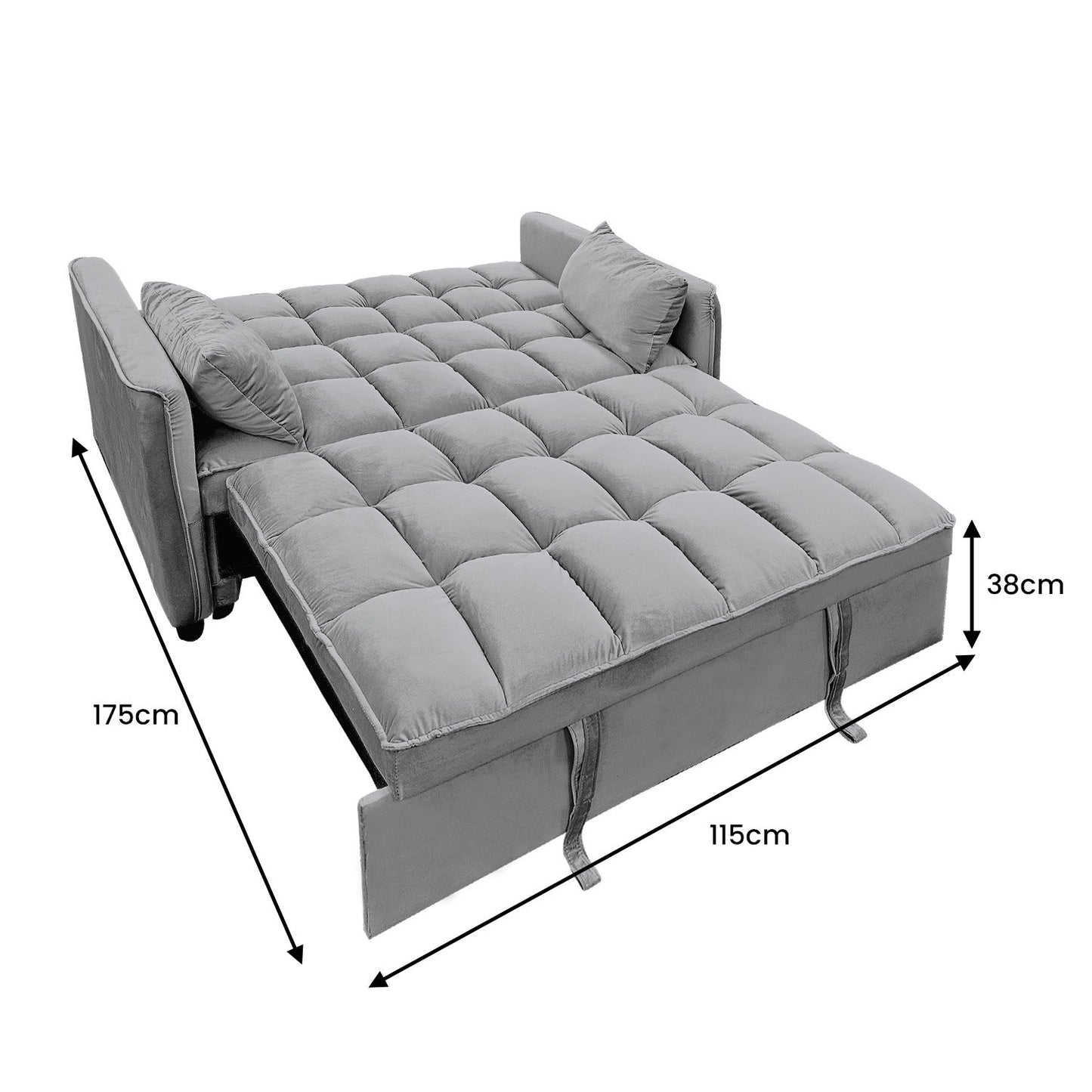 Sarantino Quincy Tufted 2-Seater Velvet Sofa Bed - Dark Grey