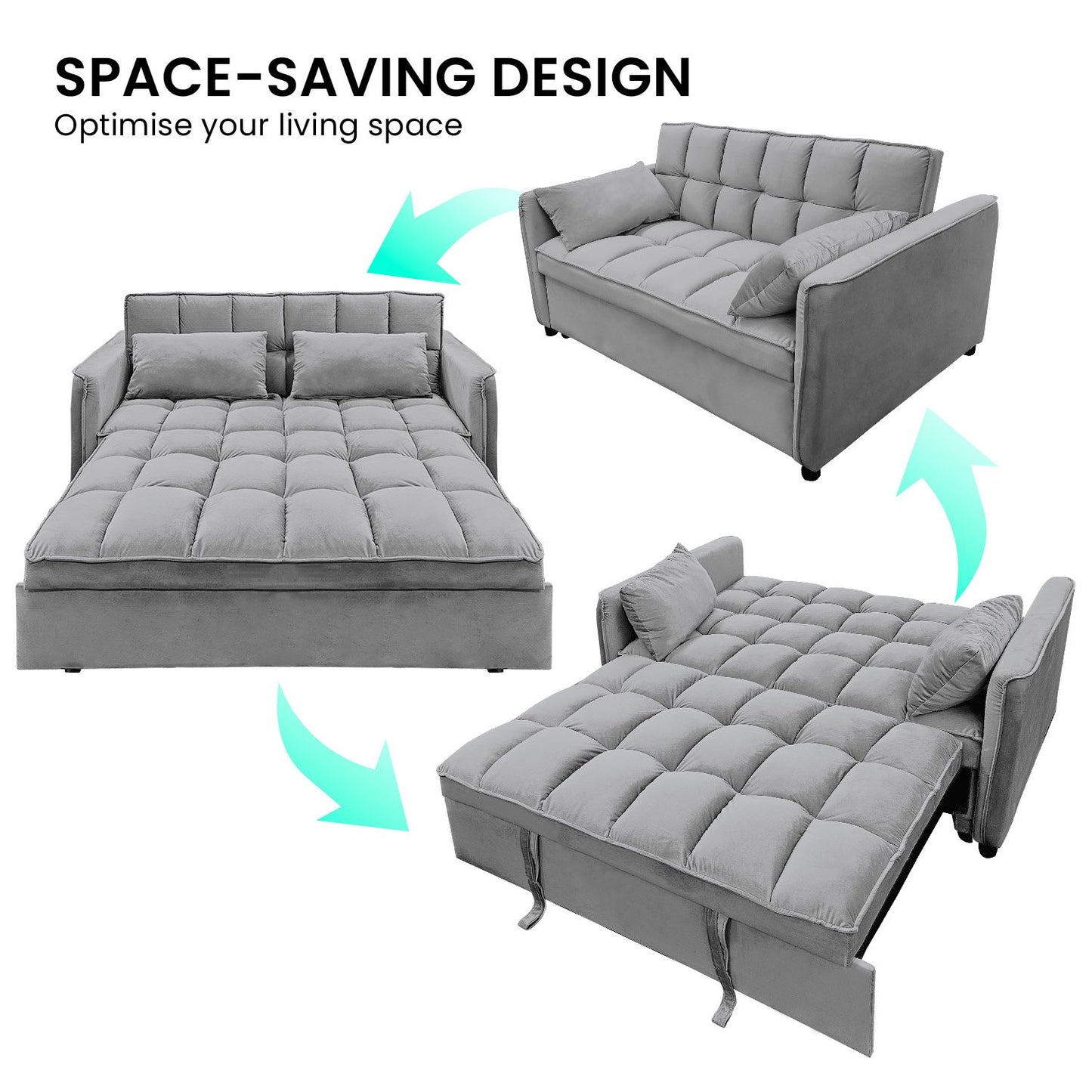 Sarantino Quincy Tufted 2-Seater Velvet Sofa Bed - Dark Grey