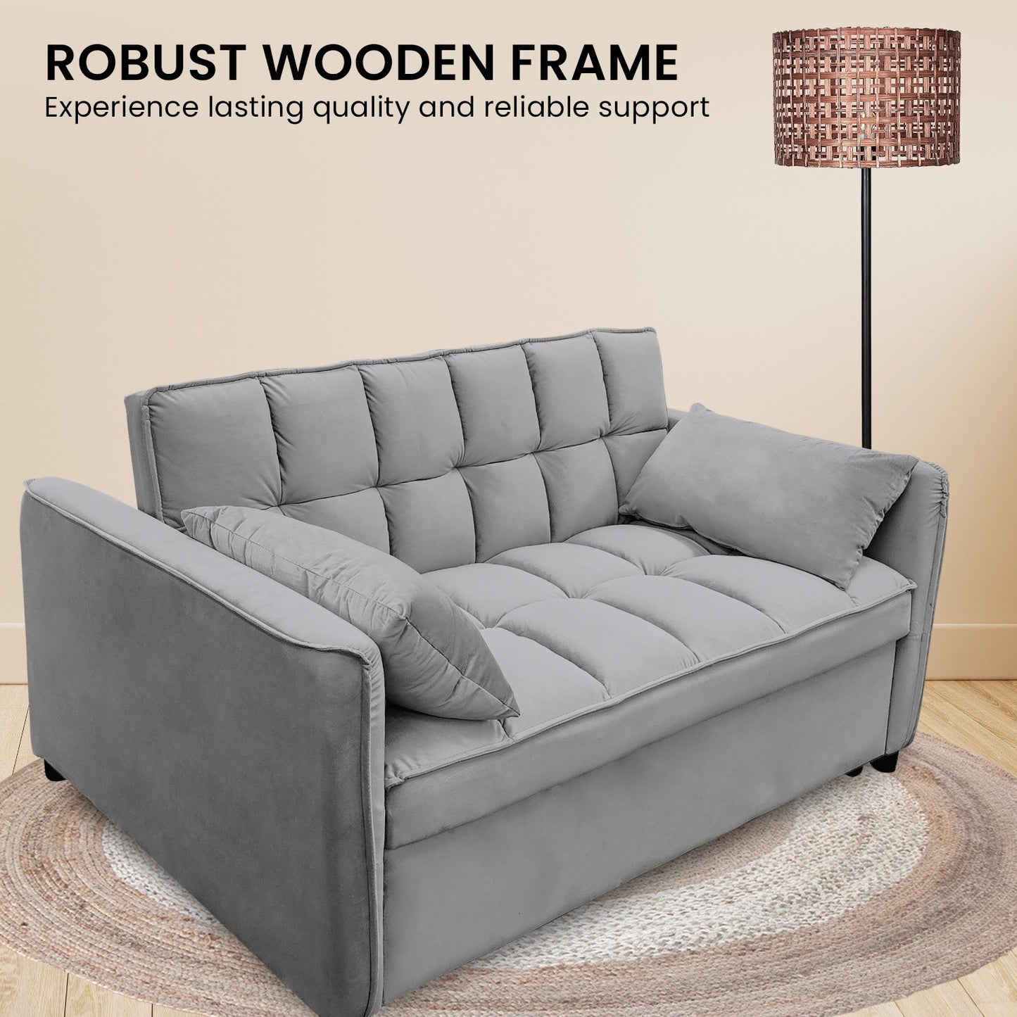 Sarantino Quincy Tufted 2-Seater Velvet Sofa Bed - Dark Grey