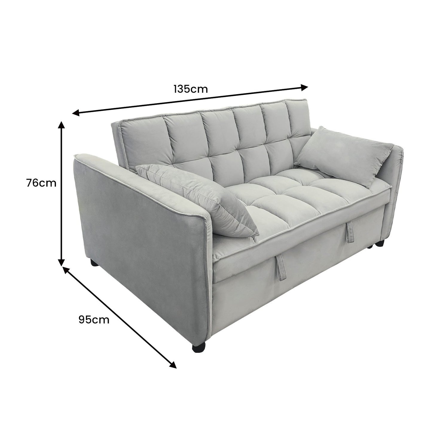 Sarantino Tufted 2-Seater Velvet Sofa Bed - Light Grey