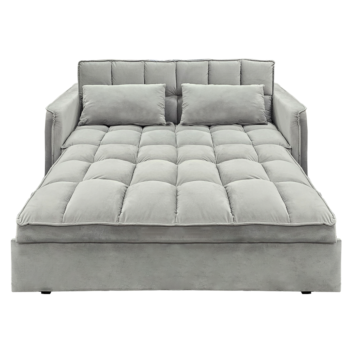 Sarantino Tufted 2-Seater Velvet Sofa Bed - Light Grey