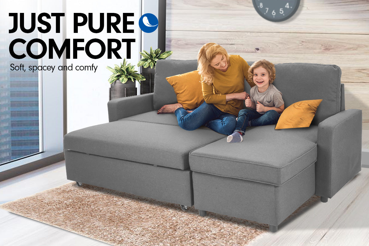 Sarantino 3-Seater Corner Sofa Bed Lounge Storage Chaise Couch L.Grey