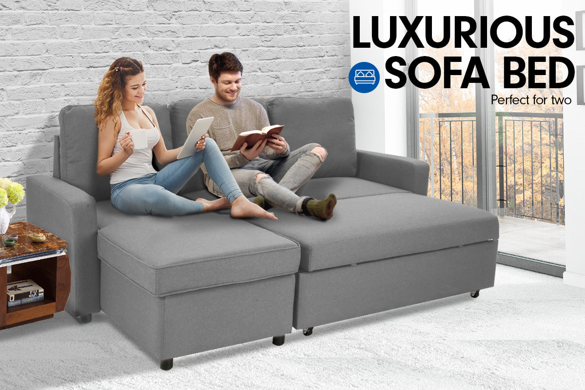 Sarantino 3-Seater Corner Sofa Bed Lounge Storage Chaise Couch L.Grey