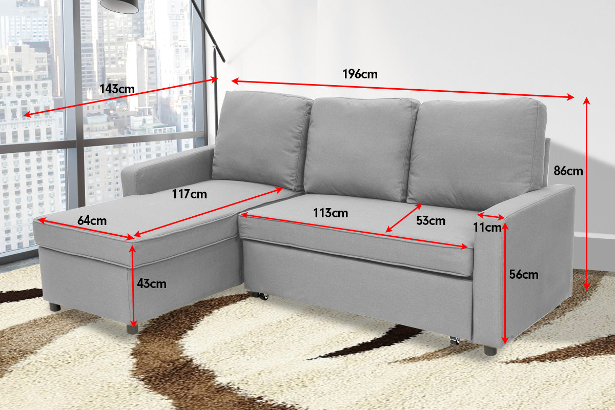 Sarantino 3-Seater Corner Sofa Bed Lounge Storage Chaise Couch L.Grey