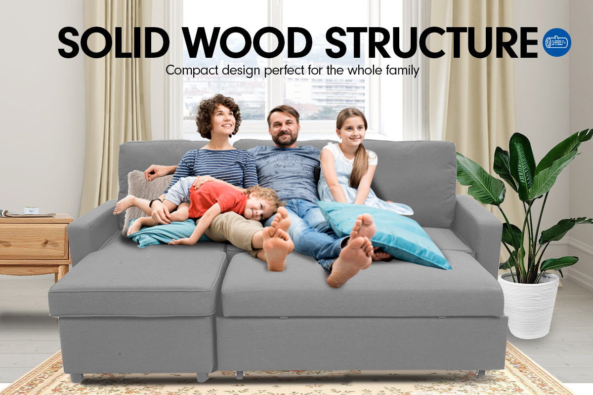 Sarantino 3-Seater Corner Sofa Bed Lounge Storage Chaise Couch L.Grey