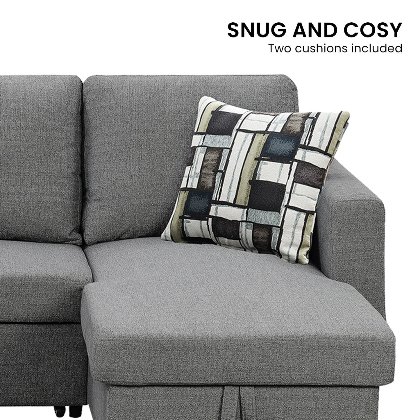 Fontana Pullout Sofa Bed with Storage Chaise Lounge Sarantino - Grey