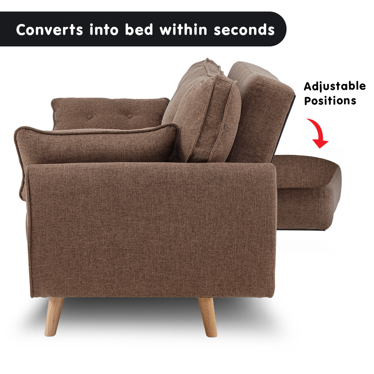 Sarantino 3 Seater Modular Linen Fabric Sofa Bed Couch Futon - Brown
