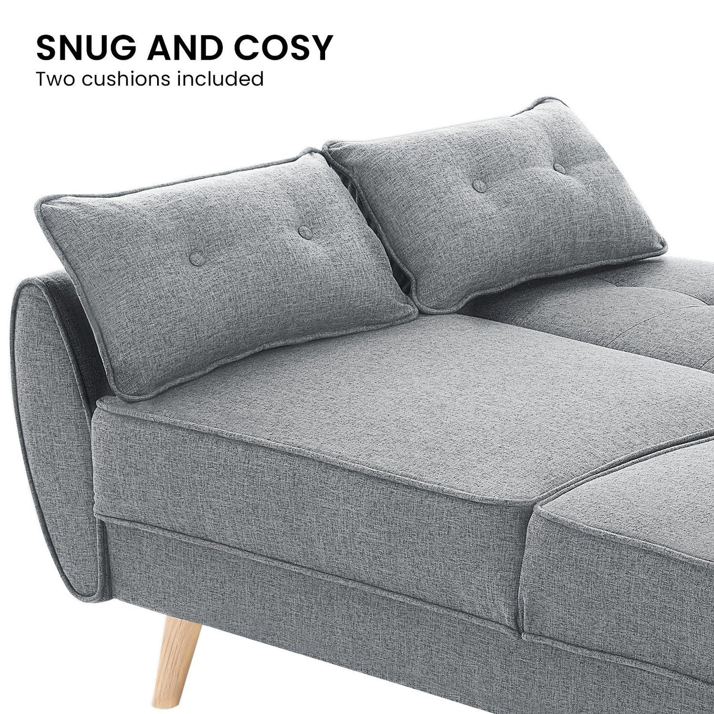Elle Button-Tufted Fabric Sofa Bed with Cushions by Sarantino Light Grey