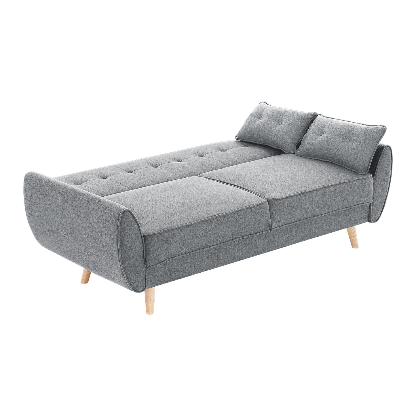 Elle Button-Tufted Fabric Sofa Bed w/ Cushions by Sarantino Light Grey