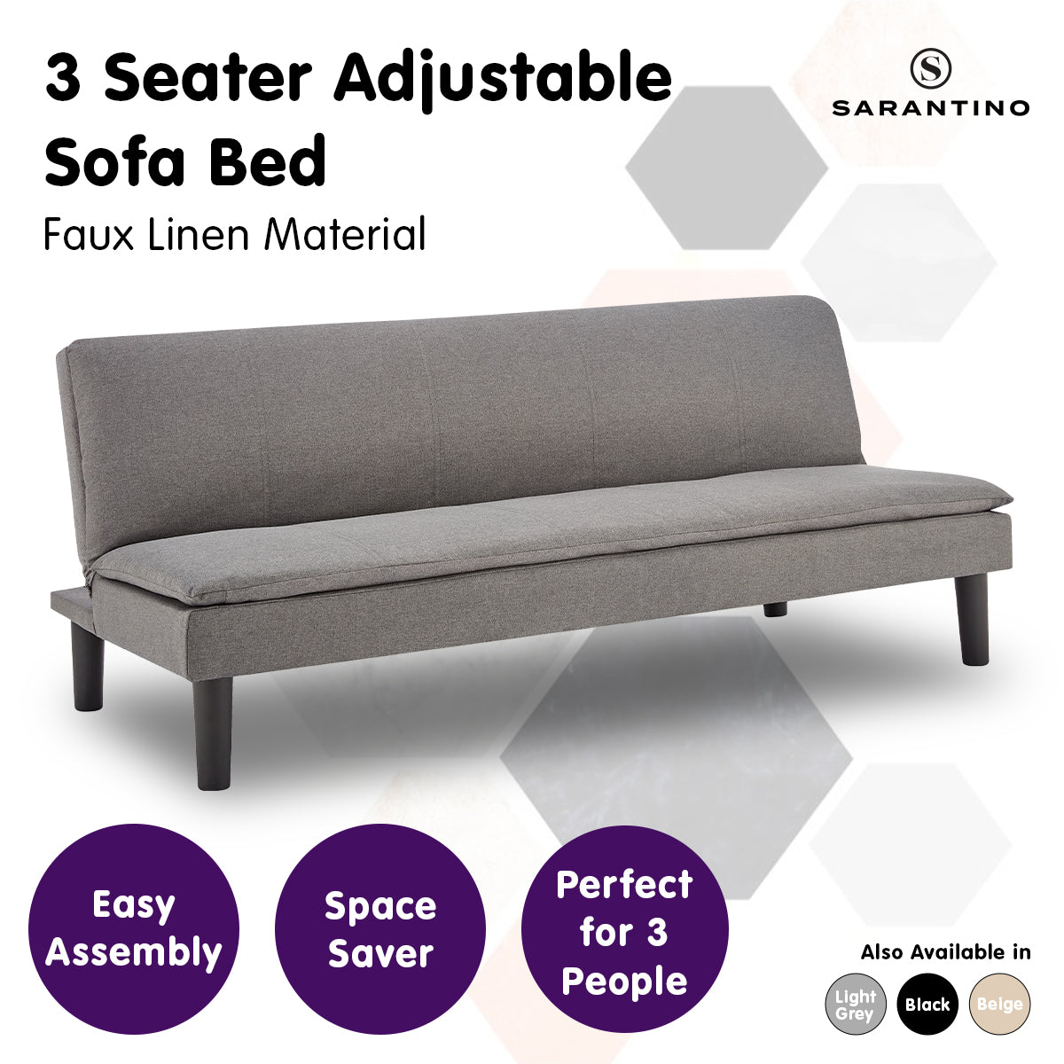 Sarantino 3 Seater Modular Faux Linen Fabric Sofa Bed Couch -Dark Grey