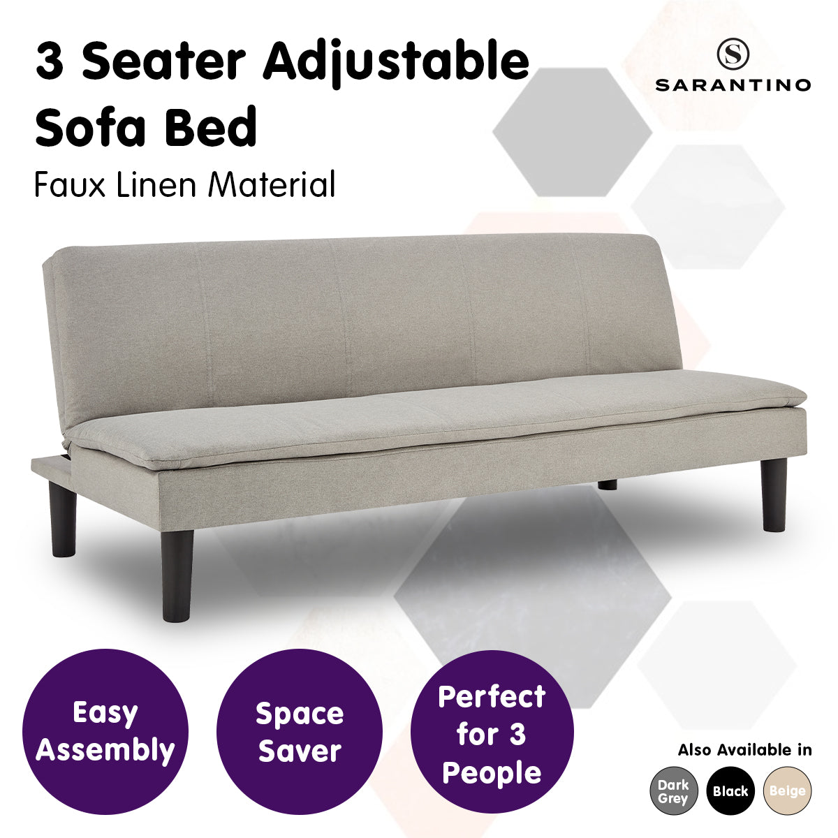 Sarantino 3 Seater Modular Faux Linen Fabric Sofa Bed Couch Light Grey