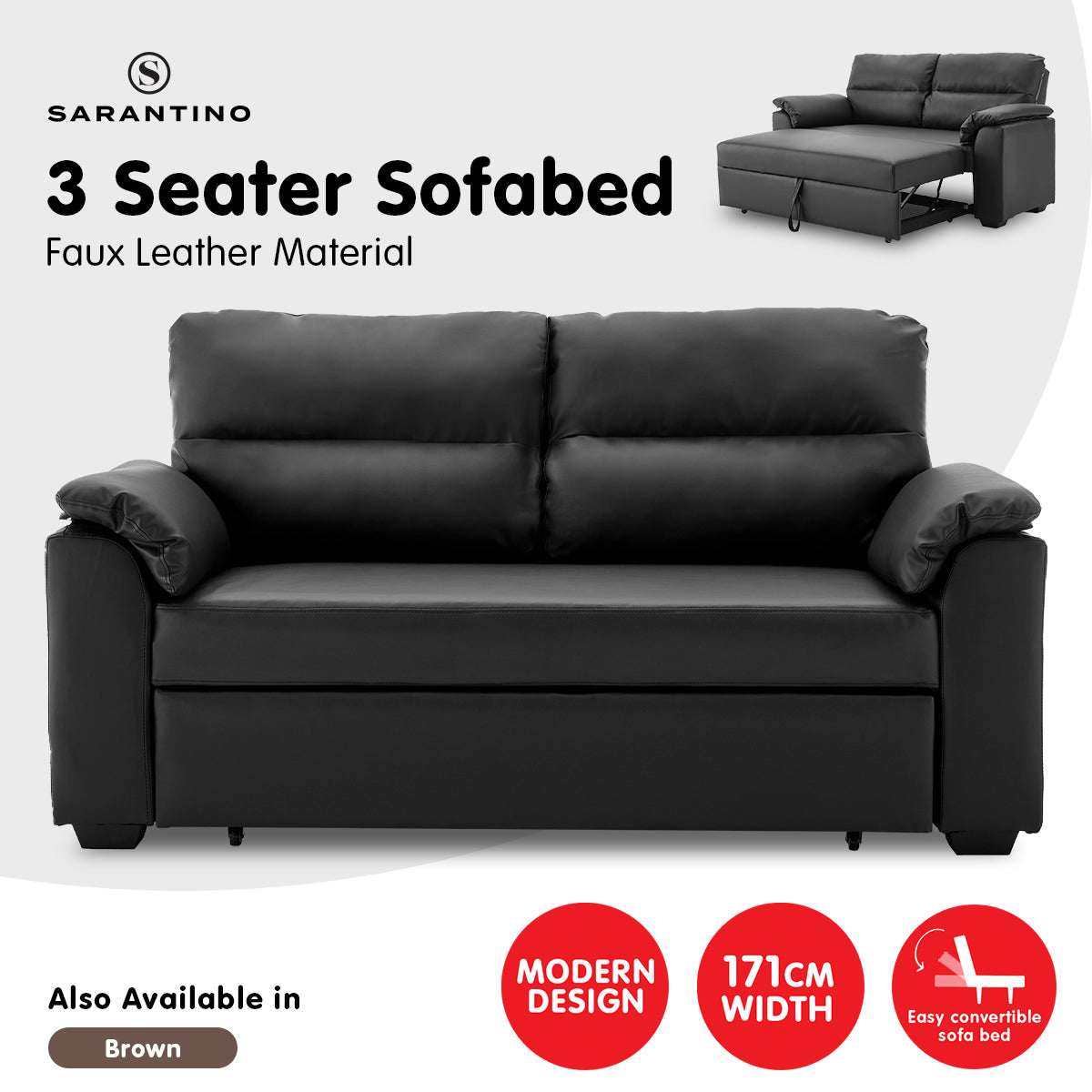 Sarantino Faux Leather Sofa Bed Couch Lounge - Black