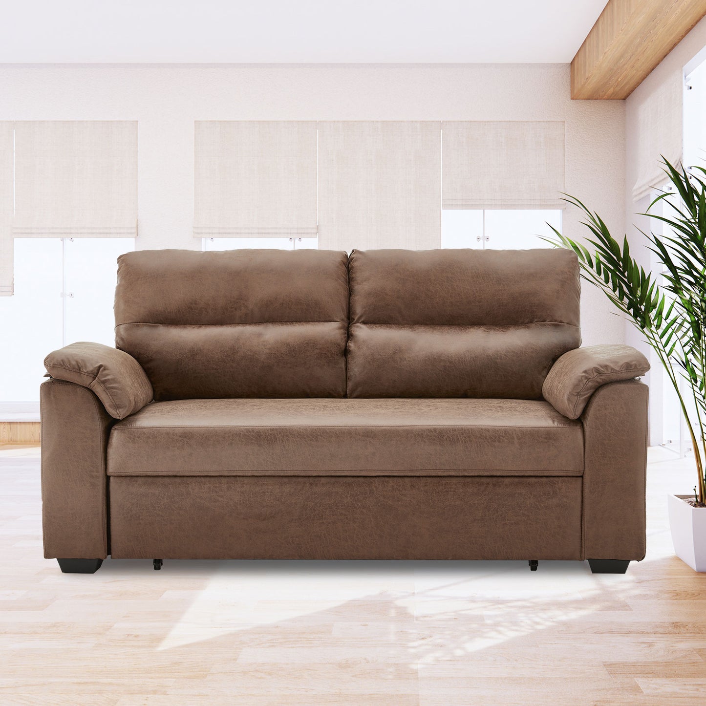 Sarantino Distressed Faux Leather Sofa Bed Couch Lounge - Brown