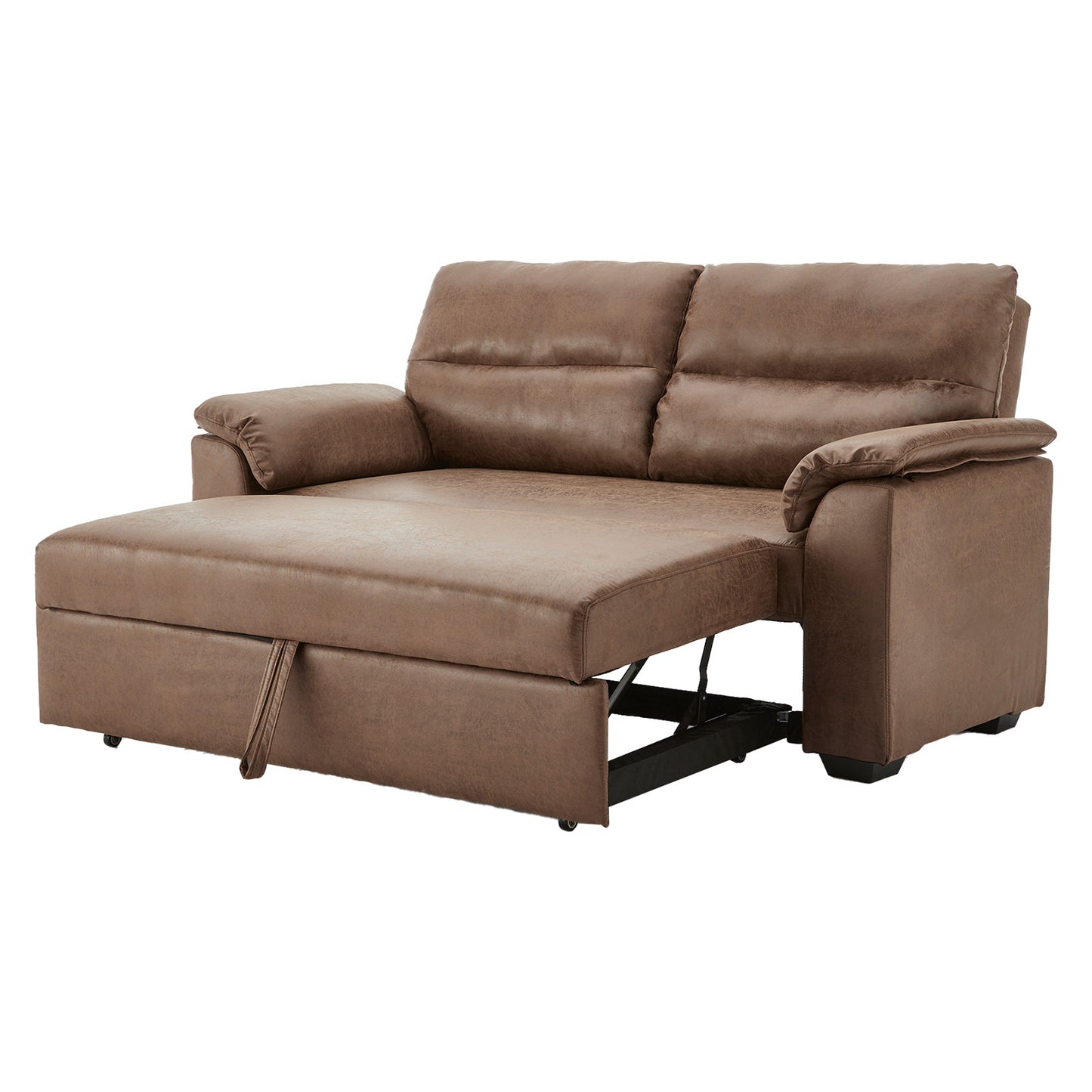 Sarantino Distressed Faux Leather Sofa Bed Couch Lounge - Brown