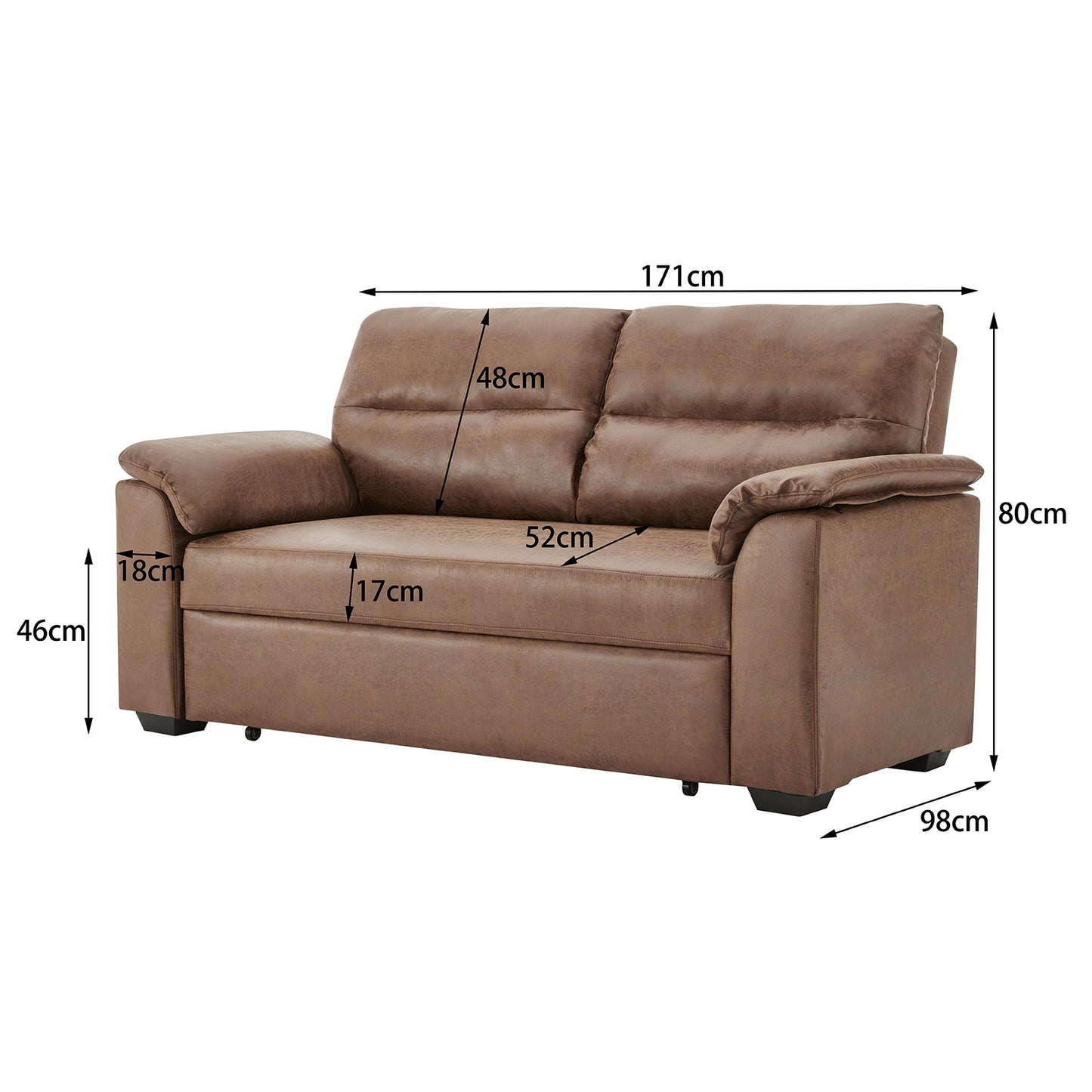 Sarantino Distressed Faux Leather Sofa Bed Couch Lounge - Brown