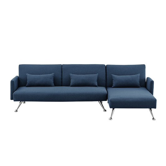 Mia 3-Seater Sofa Bed with Chaise & 3 Pillows by Sarantino - Blue