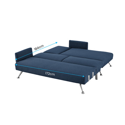 Mia 3-Seater Sofa Bed with Chaise & 3 Pillows by Sarantino - Blue