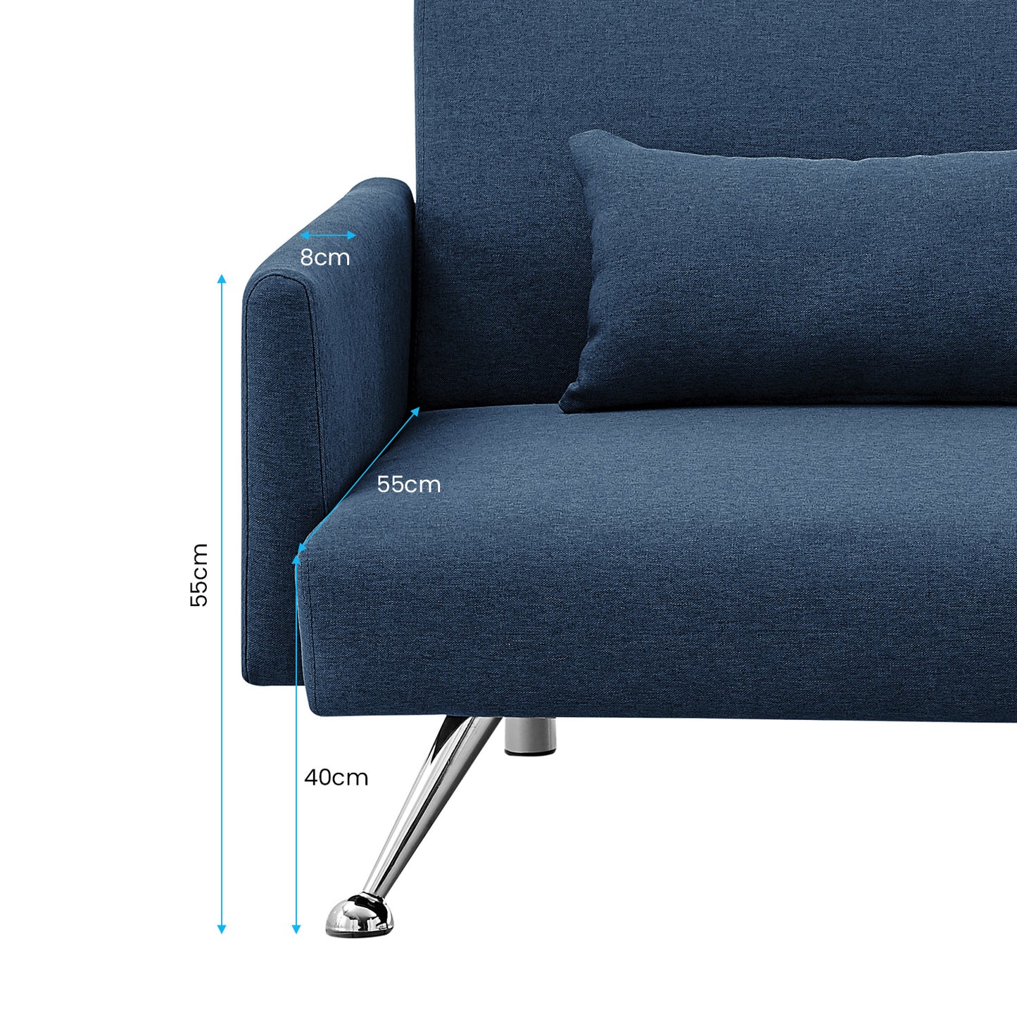 Mia 3-Seater Sofa Bed with Chaise & 3 Pillows by Sarantino - Blue