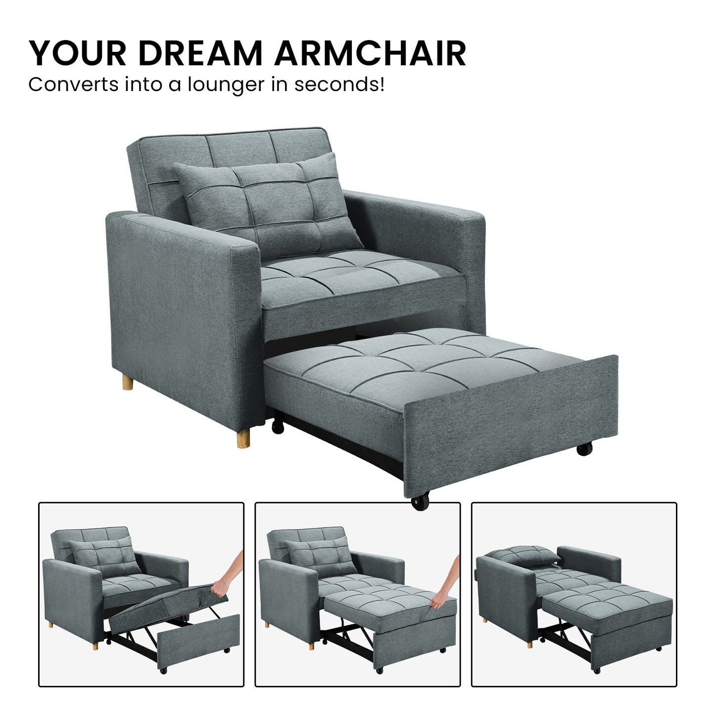 Suri 3-in-1 Convertible Sofa Chair Bed by Sarantino - Airforce Blue