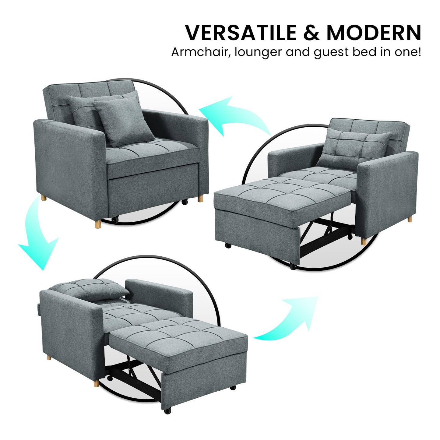 Suri 3-in-1 Convertible Sofa Chair Bed by Sarantino - Airforce Blue