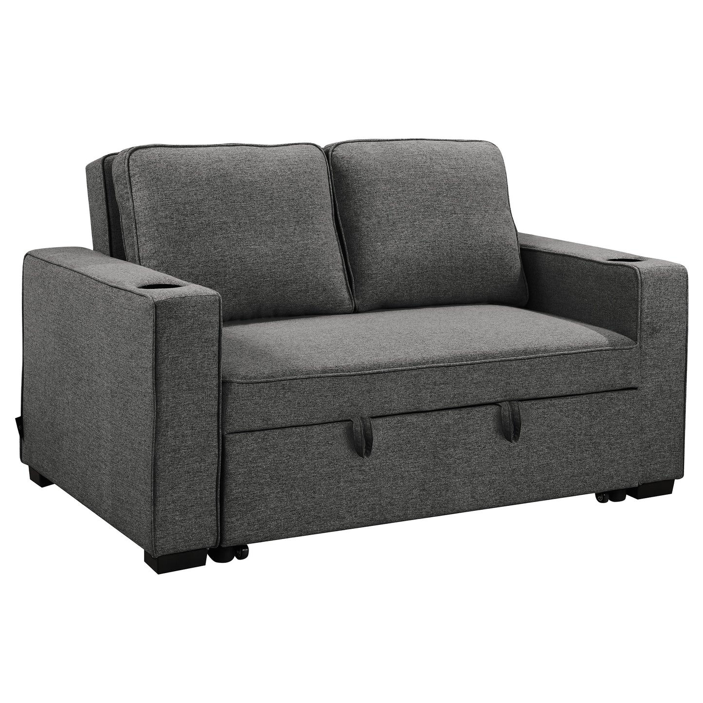 Sarantino Hoffman Linen Sofa Bed with Cushions and Cup Holders Dark Grey