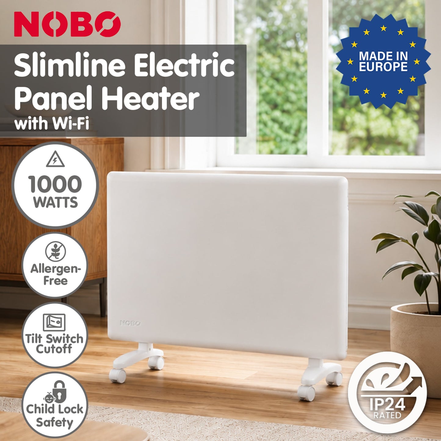 Nobo 1000W Slimline Wi-Fi Electric Panel Heater with Wi-Fi - Refurbished