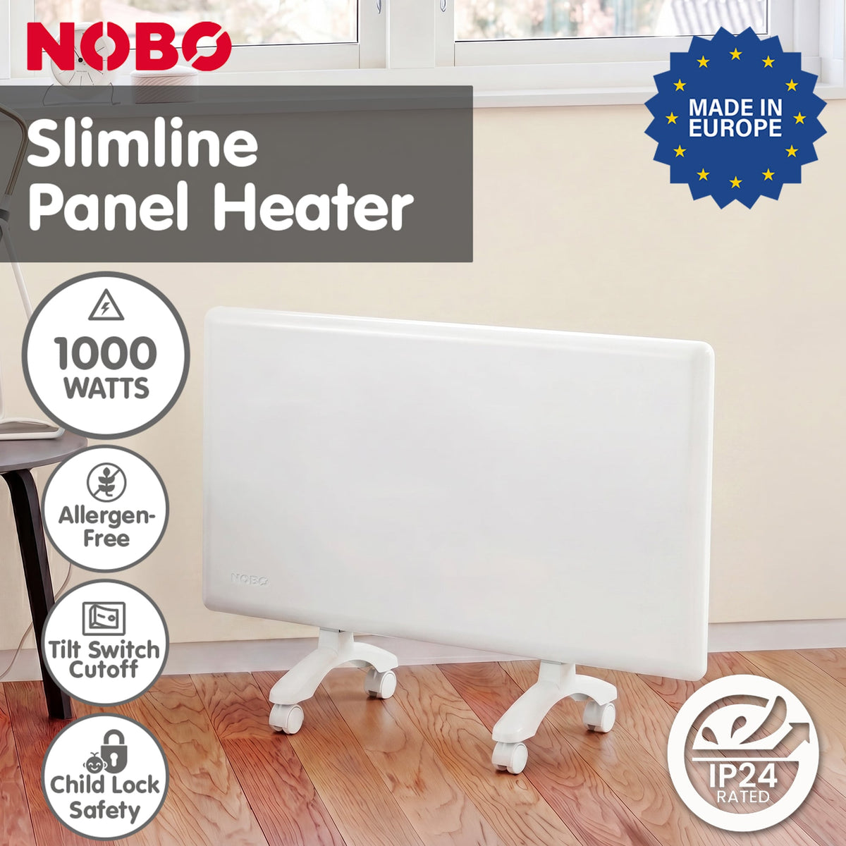 Nobo 1000W Slimline Electric Panel Heater with Timer - Refurbished