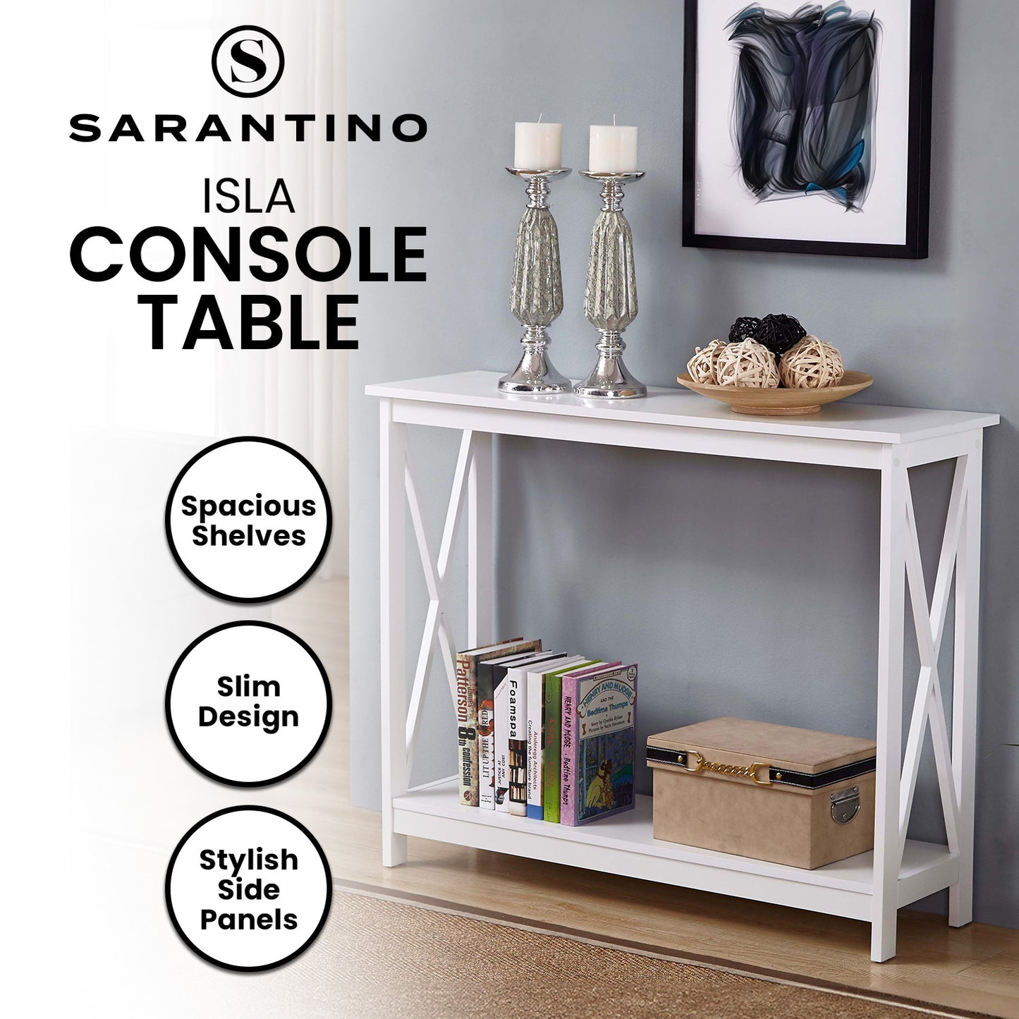 Sarantino Isla X-Frame Console Table - White