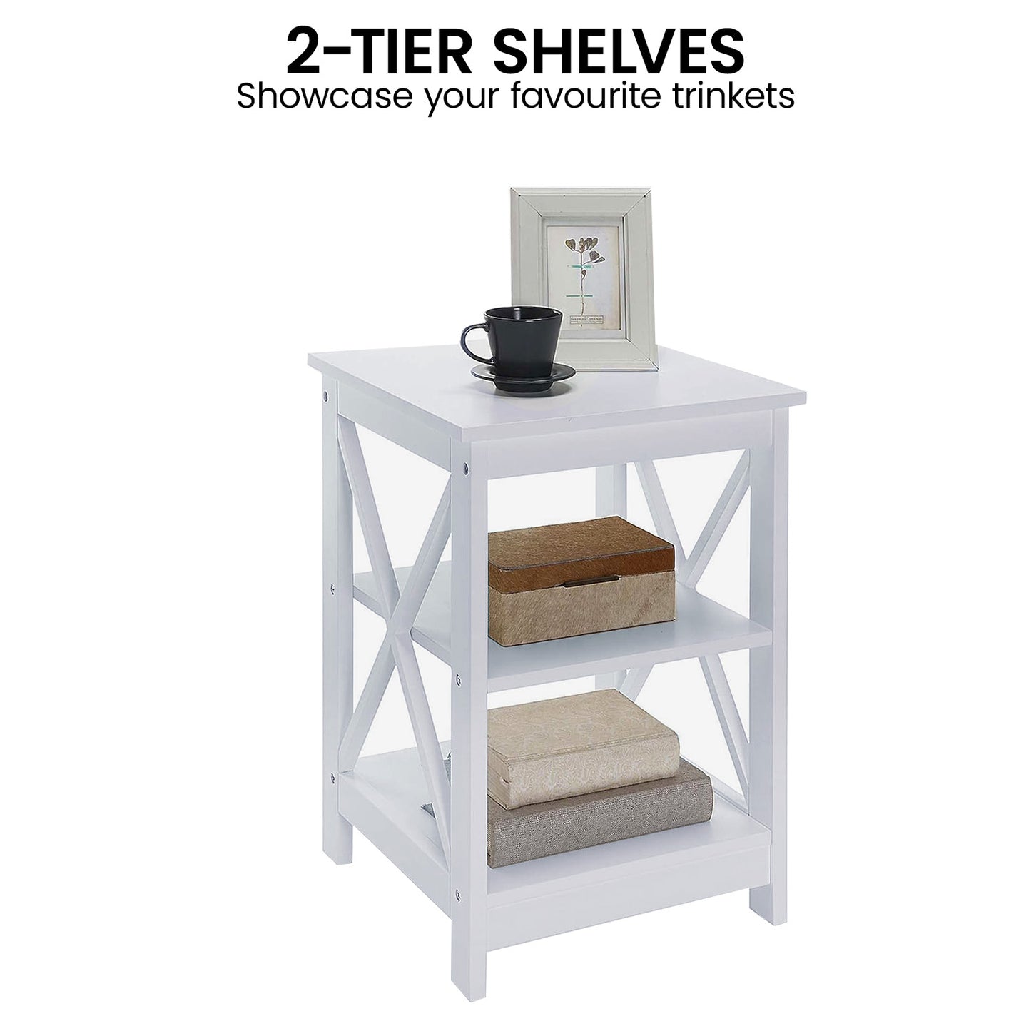 Sarantino Orson 2-Tier Bedside Table - White