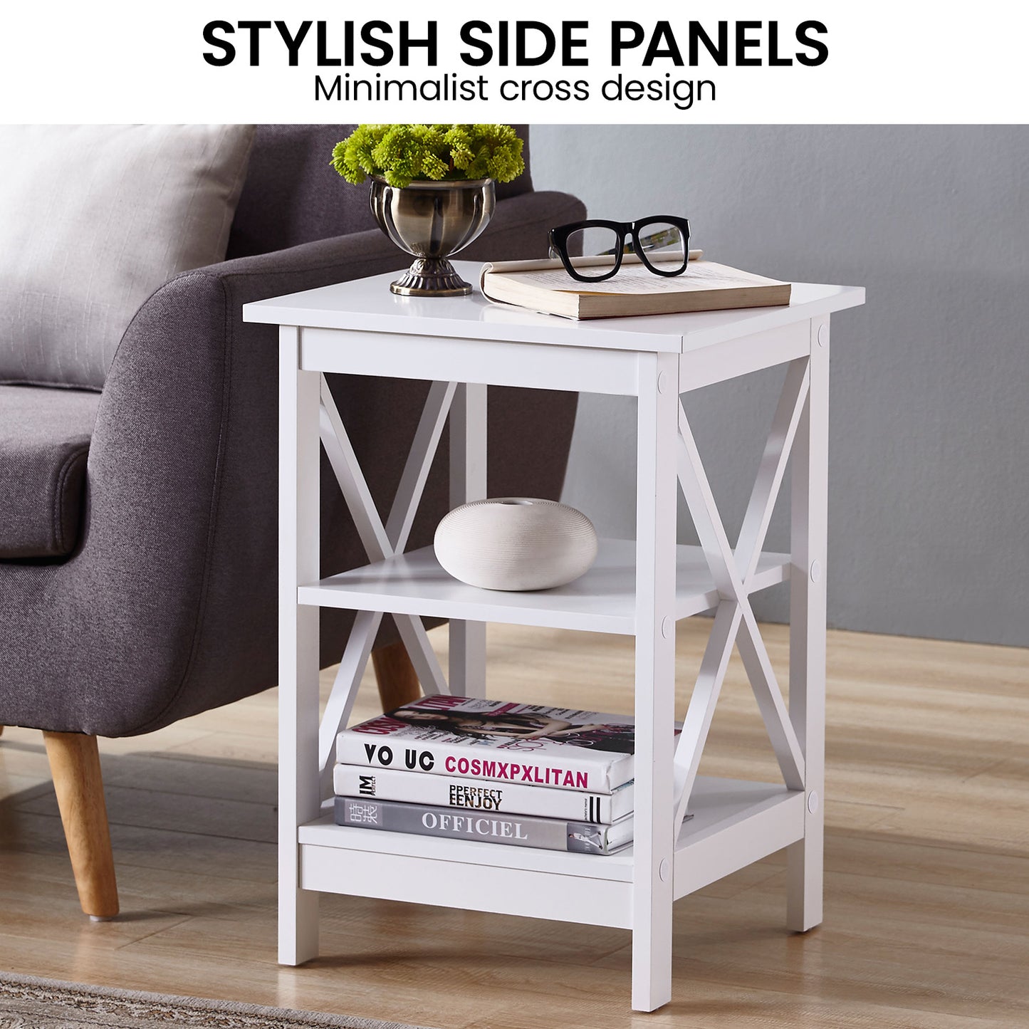 Sarantino Orson 2-Tier Bedside Table - White