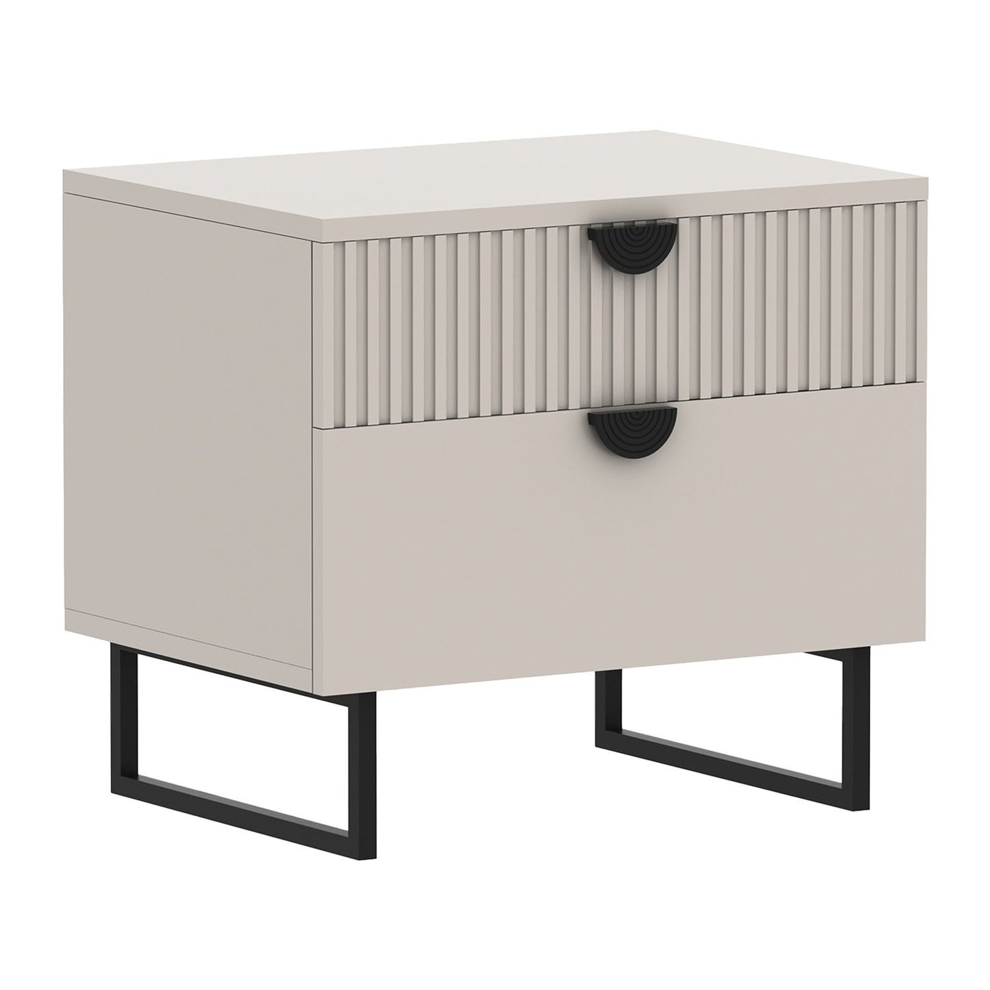 Sarantino Tessa Fluted 2-Drawer Bedside Table in Taupe