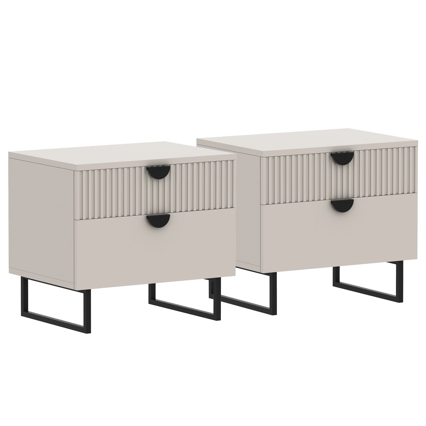 Sarantino Tessa Fluted 2-Drawer Bedside Table in Taupe