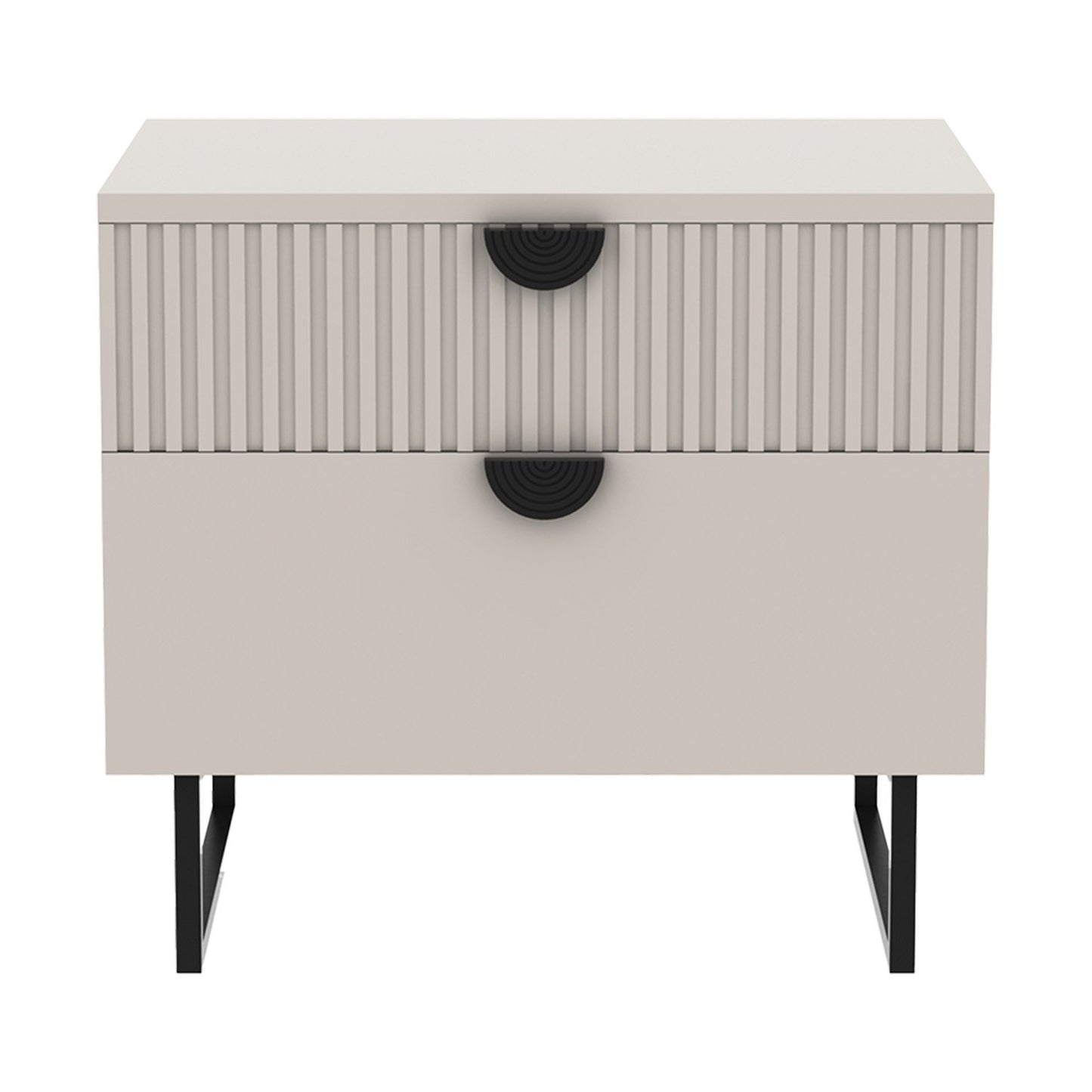 Sarantino Tessa Fluted 2-Drawer Bedside Table in Taupe